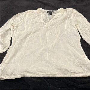 Calvin Klein Jeans Cream Blouse with V-Neckline and Relaxed Sleeves